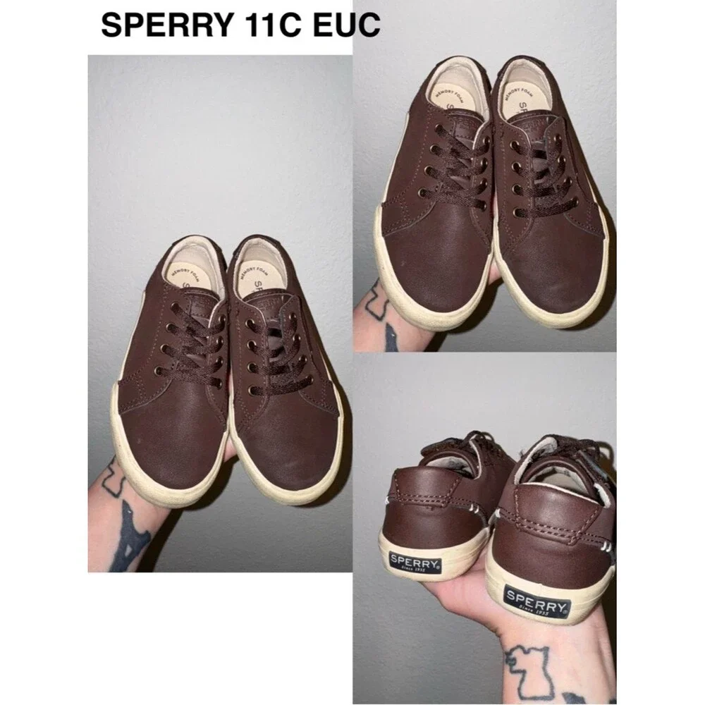 Sperry boys Brown Leather Lace-Up Sneakers